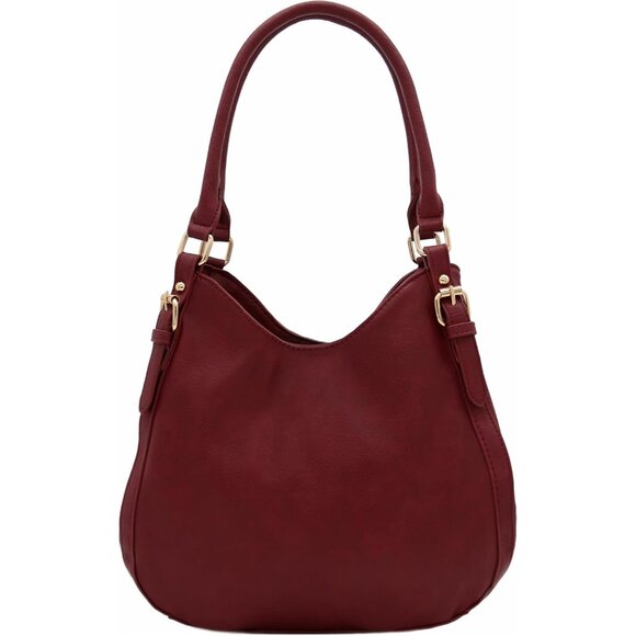 Women's Red Lightweight Top Handles Zipper Closure Leather Medium Hobo Bag - Picture 1 of 6